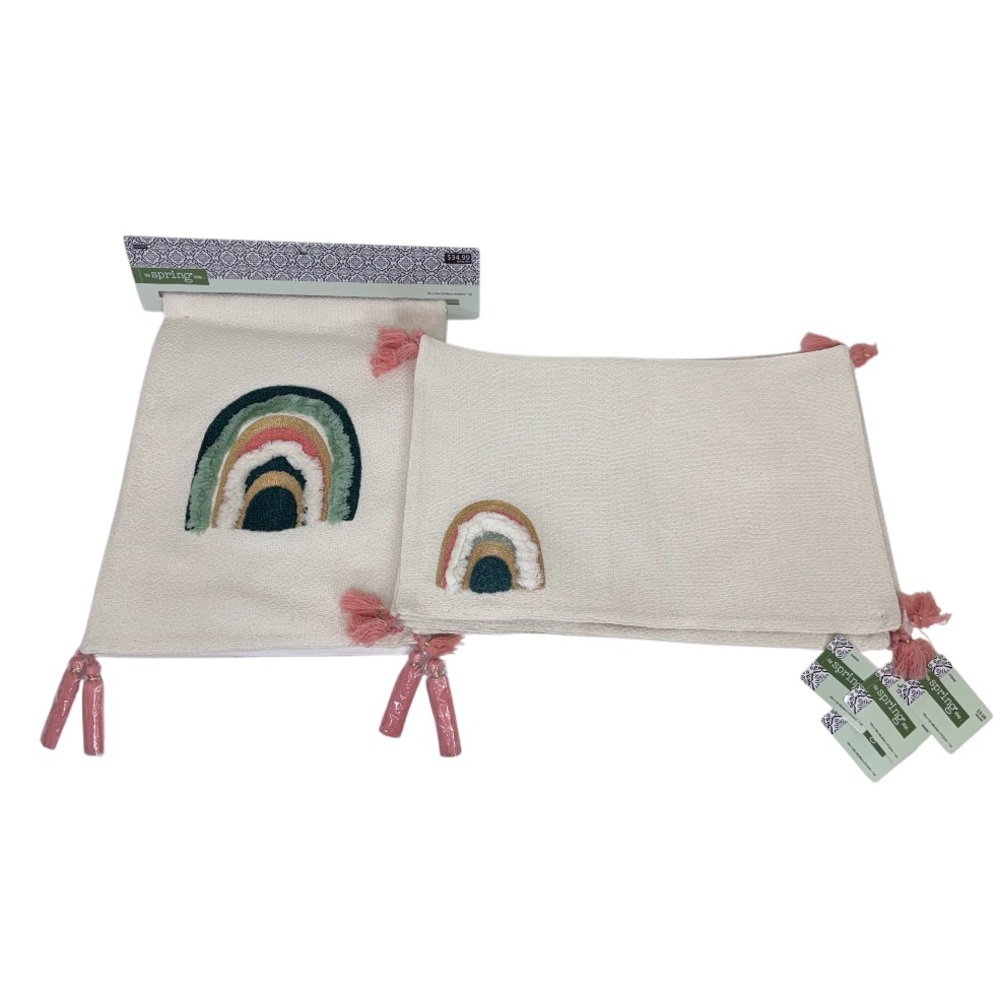 The Spring Shop Boho Desert Skies Tufted Rainbow Table Runner & 4 Placemats Set